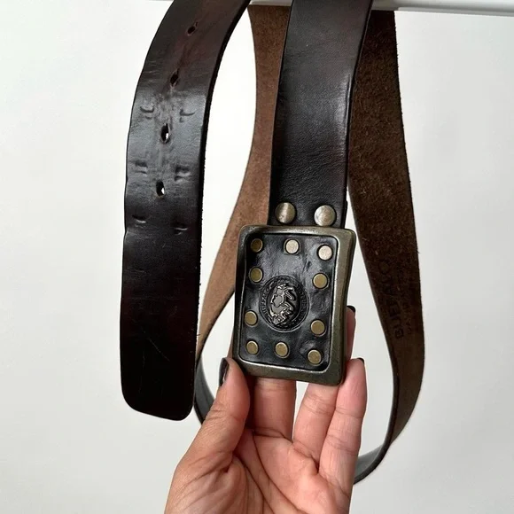 WESTERN BROWN LEATHER METAL BUCKLE BELT By Buffalo David Bitton Cowboy Size/S - Picture 2 of 8